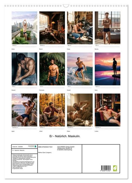 Produktbild: Er - Nat&uuml;rlich. Maskulin. (Wandkalender 2027 DIN A2 hoch), CALVENDO Monatskalender