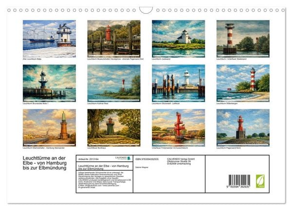 Produktbild: Leuchtt&uuml;rme an der Elbe - von Hamburg bis zur Elbm&uuml;ndung (Wandkalender 2027 DIN A3 quer), CALVENDO Monatskalender