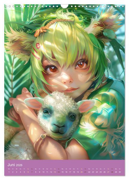 Produktbild: Manga Kinder - Unersch&uuml;tterliche Tierliebe (Wandkalender 2026 DIN A3 hoch), CALVENDO Monatskalender