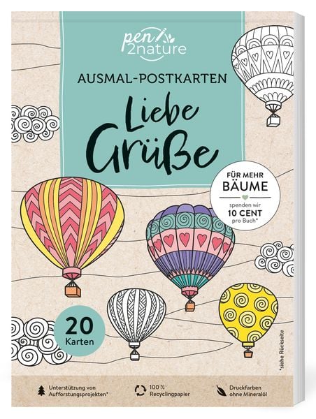 Produktbild: Ausmal-Postkarten Liebe Gr&uuml;&szlig;e | 20 Karten
