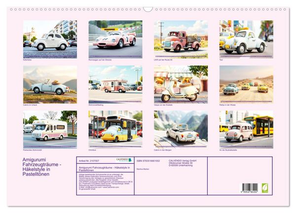 Produktbild: Amigurumi Fahrzeugtr&auml;ume - H&auml;kelstyle in Pastellt&ouml;nen (Wandkalender 2026 DIN A2 quer), CALVENDO Monatskalender