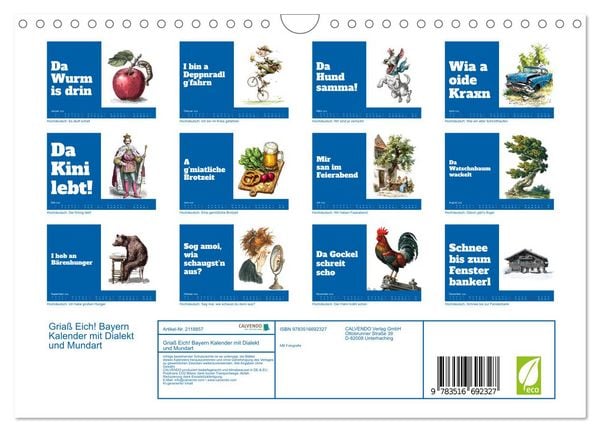 Produktbild: Gria&szlig; Eich! Bayern Kalender mit Dialekt und Mundart (Wandkalender 2026 DIN A4 quer), CALVENDO Monatskalender