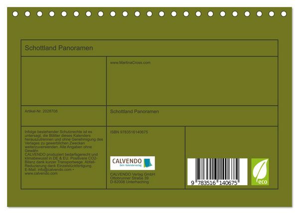 Produktbild: Schottland Panoramen (Tischkalender 2026 DIN A5 quer), CALVENDO Monatskalender