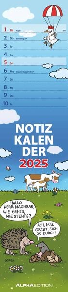 Notizkalender Humor 2025 - Streifenplaner 15x64 cm - Wandkalender - Küchenkalender - mit lustigen Cartoons und Sprüchen 