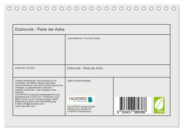 Produktbild: Dubrovnik - Perle der Adria (Tischkalender 2026 DIN A5 quer), CALVENDO Monatskalender