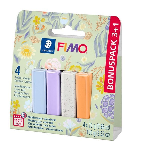 Produktbild: STAEDTLER Modelliermasse Set Fimo Spring, 4 Farben sortiert Fr&uuml;hling, 1 davon gratis, ofenh&auml;rtend