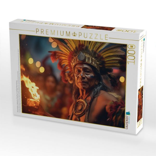 Produktbild: CALVENDO Puzzle Feuerschatten: Indianischer H&auml;uptling in m&auml;chtiger Beschw&ouml;rung | 1000 Teile Lege-Gr&ouml;&szlig;e 64x48cm Foto-Puzzle f&uuml;r gl&uuml;ckliche Stunden