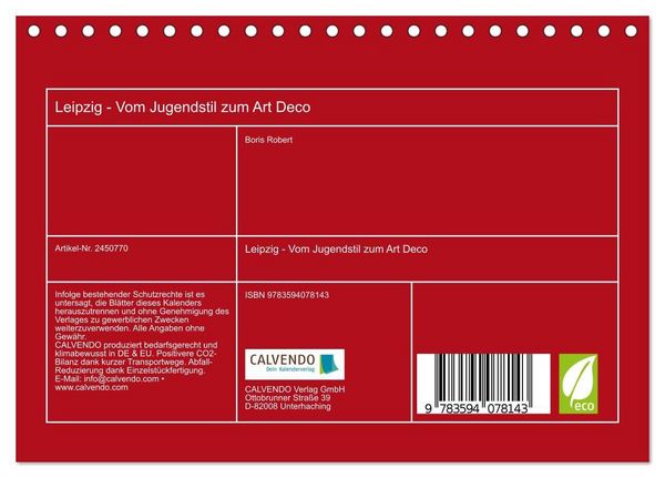 Produktbild: Leipzig - Vom Jugendstil zum Art Deco (Tischkalender 2027 DIN A5 quer), CALVENDO Monatskalender