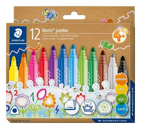 Produktbild: STAEDTLER Noris Schreib- und Zeichbedarf Noris jumbo 328-B Dreikantiger jumbo Fasermaler, 12er Set