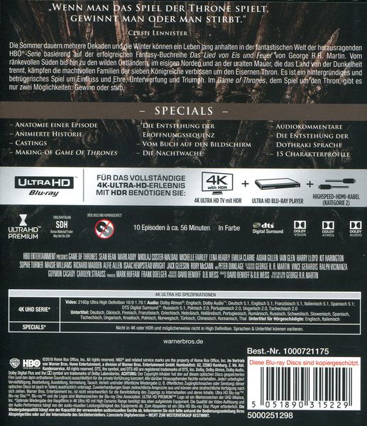 Produktbild: Game of Thrones - Staffel 1 (4 Blu-rays 4K Ultra HD)