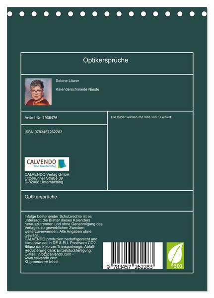 Produktbild: Optikerspr&uuml;che (Tischkalender 2026 DIN A5 hoch), CALVENDO Monatskalender