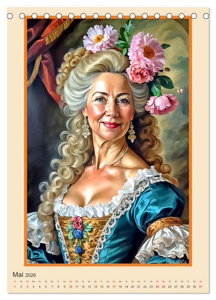 Produktbild: Portr&auml;tgalerie, Frauen in Barockkost&uuml;men (Tischkalender 2026 DIN A5 hoch), CALVENDO Monatskalender