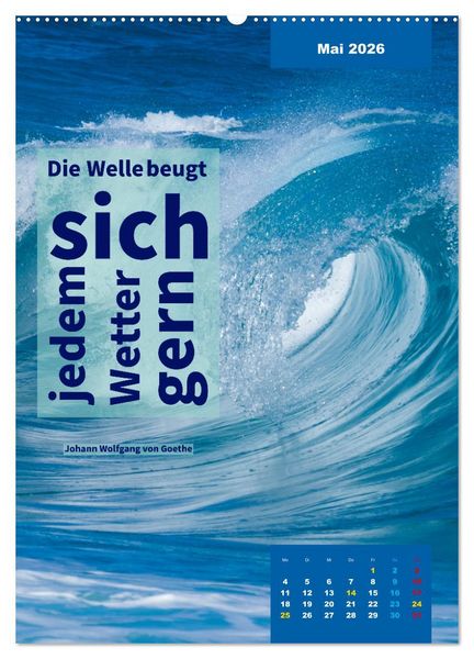 Produktbild: Verr&uuml;ckt nach MEER - Wellen - Strand - Zitate (Wandkalender 2026 DIN A2 hoch), CALVENDO Monatskalender