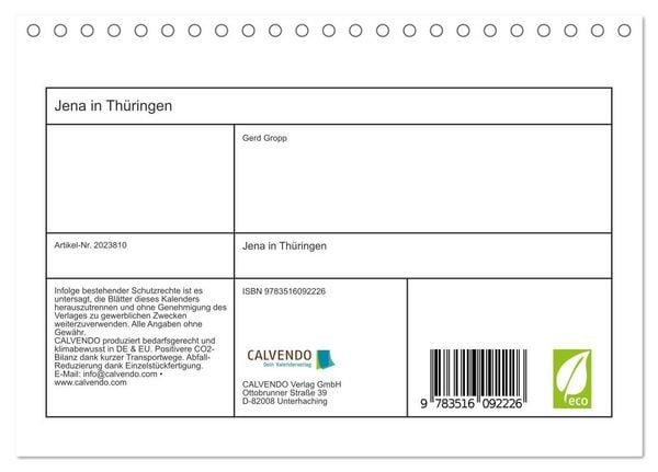 Produktbild: Jena in Th&uuml;ringen (Tischkalender 2026 DIN A5 quer), CALVENDO Monatskalender