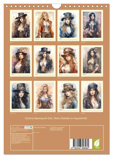 Produktbild: Sch&ouml;ne Steampunk Girls. Retro-&Auml;sthetik im Aquarell-Stil (Wandkalender 2026 DIN A4 hoch), CALVENDO Monatskalender