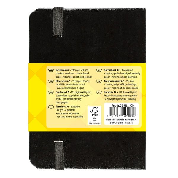Produktbild: Idena Notizbuch 80g/m&sup2; kariert schwarz DIN A7 192 Seiten