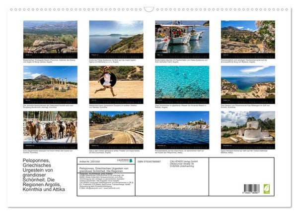 Produktbild: Peloponnes, Griechisches Urgestein von grandioser Sch&ouml;nheit. Die Regionen Argolis, Korinthia und Attika (Wandkalender 2026 DIN A2 quer), CALVENDO Monatskalender