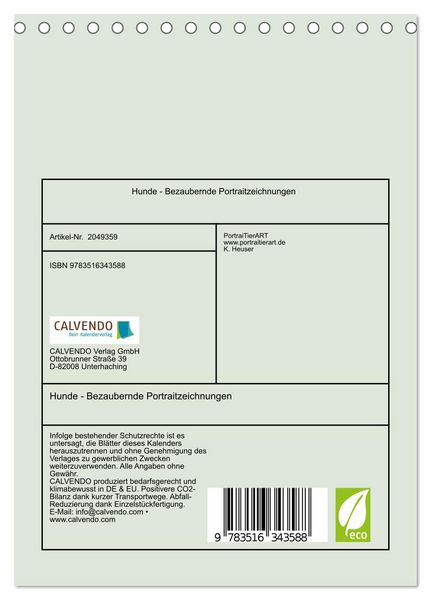 Produktbild: Hunde - Bezaubernde Portraitzeichnungen (Tischkalender 2026 DIN A5 hoch), CALVENDO Monatskalender