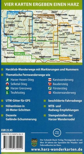 Produktbild: Der Harz in 4 Teilen. Wander- und Fahrradkartenset 1 : 30 000