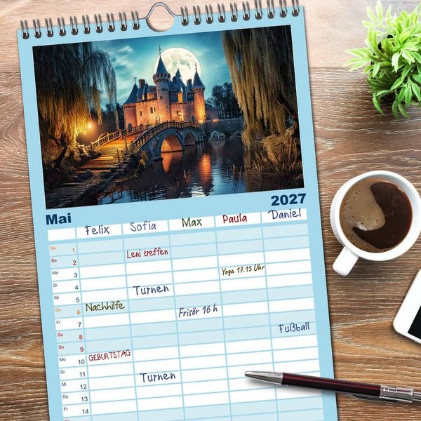 Produktbild: Familienplaner 2027 - Romantische Ritterburgen mit 5 Spalten (Wandkalender, 21 x 45 cm) CALVENDO