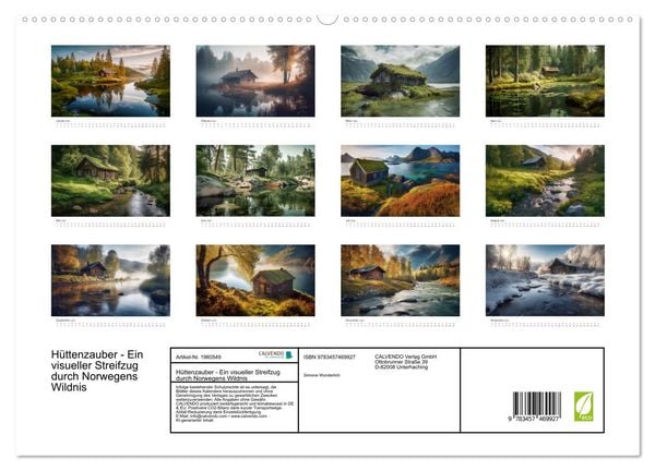 Produktbild: H&uuml;ttenzauber - Ein visueller Streifzug durch Norwegens Wildnis (hochwertiger Premium Wandkalender 2026 DIN A2 quer), Kunstdruck in Hochglanz
