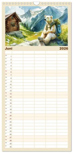 Produktbild: Familienplaner 2026 - Eisb&auml;r Eik auf Europareise mit 5 Spalten (Wandkalender, 21 x 45 cm) CALVENDO