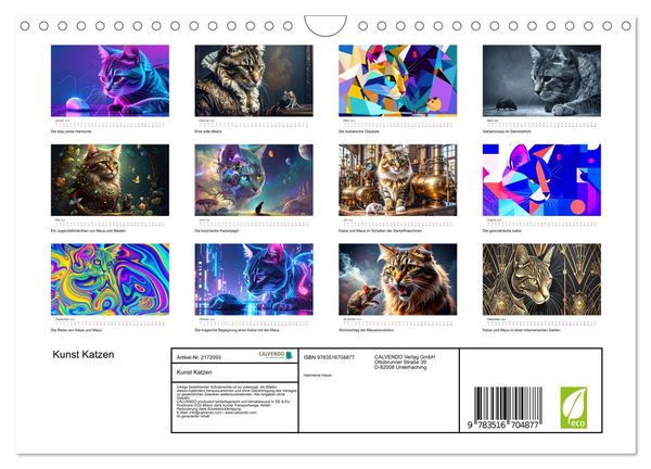Produktbild: Kunst Katzen (Wandkalender 2026 DIN A4 quer), CALVENDO Monatskalender