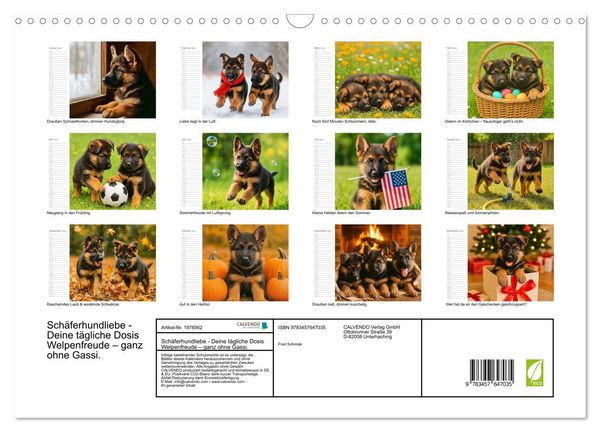 Produktbild: Sch&auml;ferhundliebe - Deine t&auml;gliche Dosis Welpenfreude &ndash; ganz ohne Gassi. (Wandkalender 2026 DIN A3 quer), CALVENDO Monatskalender