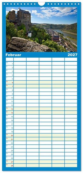 Produktbild: Familienplaner 2027 - Oberes Mittelrheintal Sehnsuchtsziel f&uuml;r Romantiker mit 5 Spalten (Wandkalender, 21 x 45 cm) CALVENDO