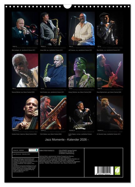 Produktbild: Jazz Momente - Kalender 2026 - (Wandkalender 2026 DIN A3 hoch), CALVENDO Monatskalender