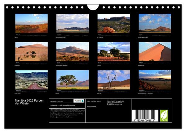 Produktbild: Namibia 2026 Farben der W&uuml;ste (Wandkalender 2026 DIN A4 quer), CALVENDO Monatskalender