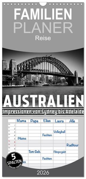 Produktbild: Familienplaner 2026 - AUSTRALIEN Impressionen von Sydney bis Adelaide mit 5 Spalten (Wandkalender, 21 x 45 cm) CALVENDO
