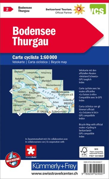 Produktbild: K&uuml;mmerly+Frey Velokarte 2 Bodensee, Thurgau 1:60.000