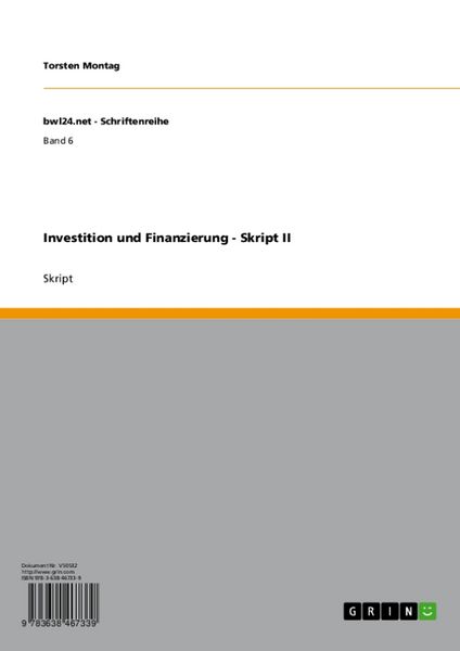 Produktbild: Investition und Finanzierung - Skript II