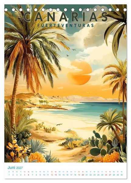 Produktbild: Kanarische Inseln - Old School Poster Style (Tischkalender 2027 DIN A5 hoch), CALVENDO Monatskalender