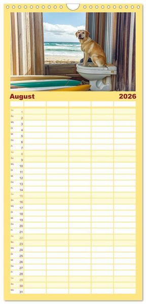 Produktbild: Familienplaner 2026 - Sitz, Platz, Sp&uuml;l - Hunde auf dem Thron mit 5 Spalten (Wandkalender, 21 x 45 cm) CALVENDO