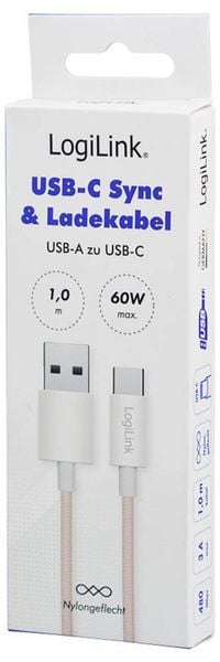 Produktbild: LogiLink USB-C&reg; Kabel USB 2.0 USB-A Stecker, USB-C&reg; Stecker 1m Rosa CU0324