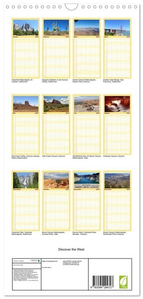 Produktbild: Familienplaner 2027 - Discover the West mit 5 Spalten (Wandkalender, 21 x 45 cm) CALVENDO