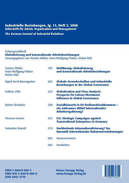 Produktbild: Globalisierung und transnationale Arbeitsbeziehungen