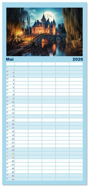 Produktbild: Familienplaner 2026 - Romantische Ritterburgen mit 5 Spalten (Wandkalender, 21 x 45 cm) CALVENDO