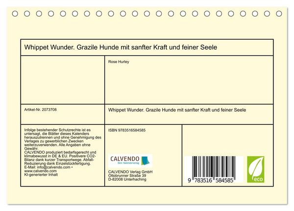 Produktbild: Whippet Wunder. Grazile Hunde mit sanfter Kraft und feiner Seele (Tischkalender 2026 DIN A5 quer), CALVENDO Monatskalender
