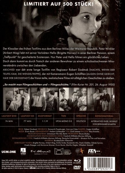 Produktbild: ABSCHIED - Limited Mediabook (Kinofassung, komplett restauriert, 32-seitiges Booklet, Blu-ray+DVD, auf 500 St&uuml;ck limitiert)
