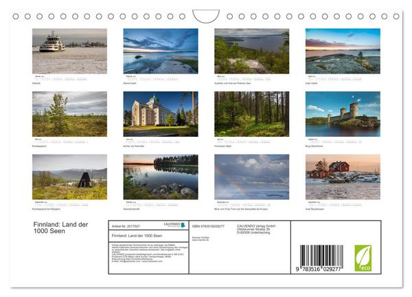 Produktbild: Finnland: Land der 1000 Seen (Wandkalender 2026 DIN A4 quer), CALVENDO Monatskalender