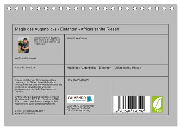 Produktbild: Magie des Augenblicks - Elefanten - Afrikas sanfte Riesen (Tischkalender 2027 DIN A5 quer), CALVENDO Monatskalender