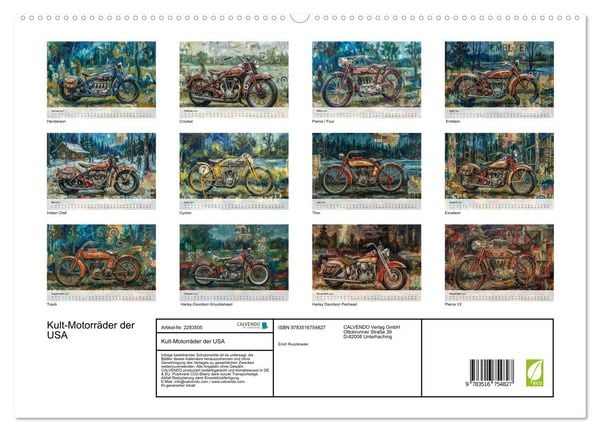 Produktbild: Kult-Motorr&auml;der der USA (hochwertiger Premium Wandkalender 2027 DIN A2 quer), Kunstdruck in Hochglanz