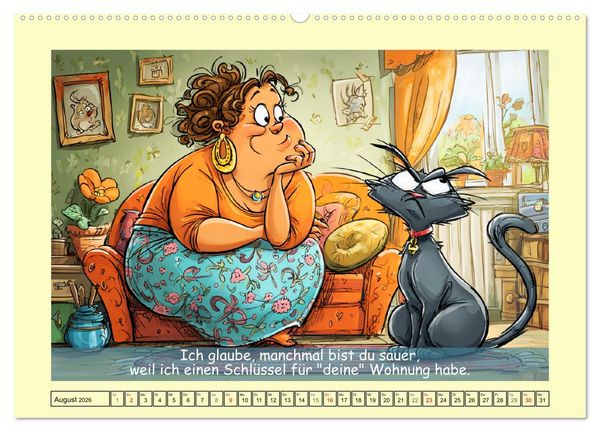 Produktbild: Katzen und Frauen. Lustige Cartoons vom t&auml;glichen Chaos (hochwertiger Premium Wandkalender 2026 DIN A2 quer), Kunstdruck in Hochglanz