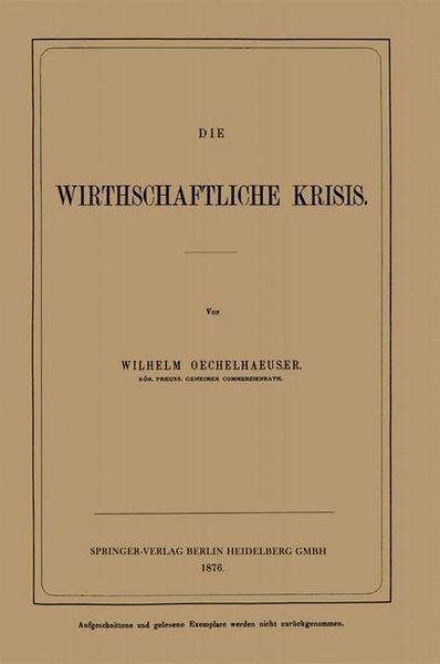 Produktbild: Die Wirthschaftliche Krisis