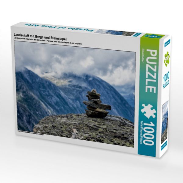 CALVENDO Puzzle Landschaft mit Berge und Steinstapel | 1000 Teile Lege-Größe 64x48cm Foto-Puzzle für glückliche Stunden