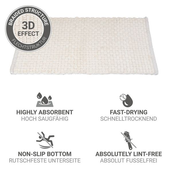 Produktbild: Badteppich Mod. Ecoli, wei&szlig;, Polyester/Baumwolle, 50x80 cm, rutschhemmende R&uuml;ckseite,