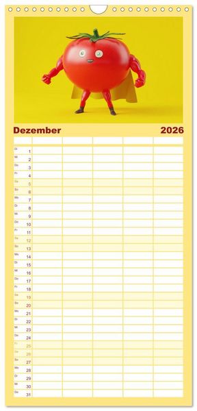 Produktbild: Familienplaner 2026 - Esse ich nicht! Der freche Kinderkalender mit Obst & Gem&uuml;se mit 5 Spalten (Wandkalender, 21 x 45 cm) CALVENDO